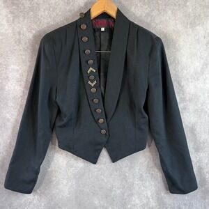 Nina K Cropped Blazer Women S Black Vintage Ornate Button Accent Made in USA
